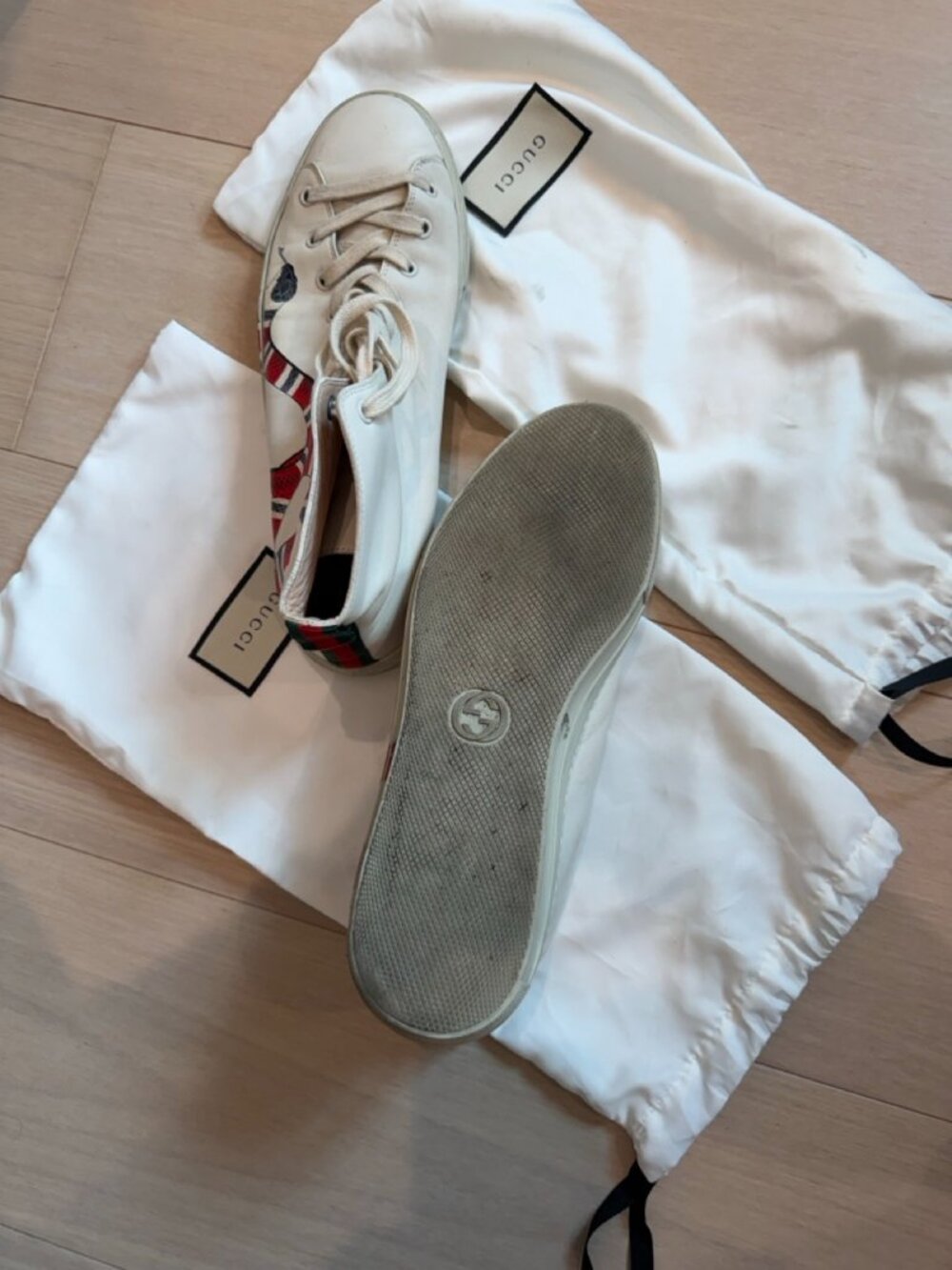 Gucci Major Kingsnake High Top Sneakers White Leather Men's Size 8 (US 8.5) Ital - Picture 7 of 10